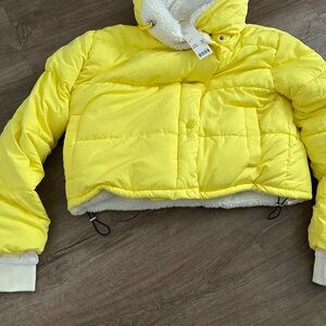 NWT BDG Yellow Puffer Jacket with White Lining